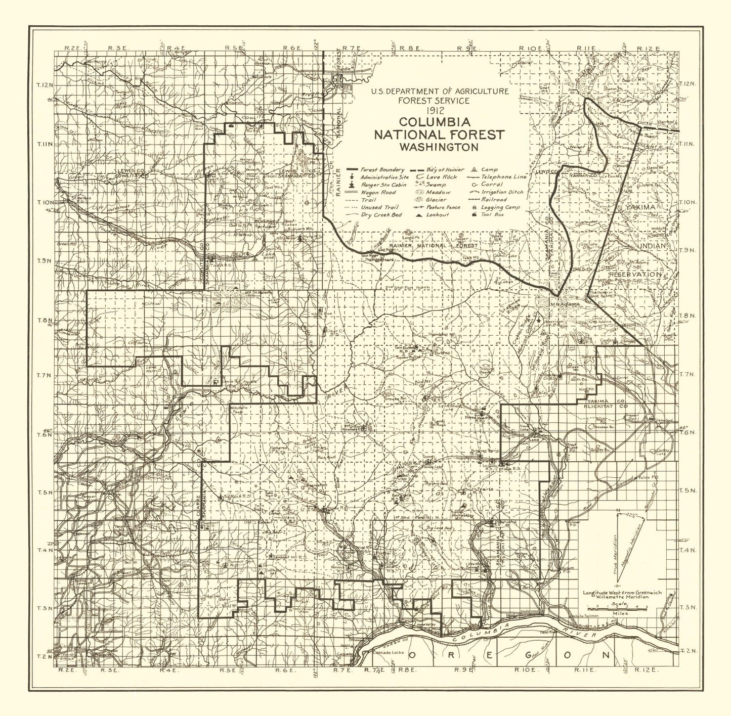 Vintage Columbia National Forest Map 1913