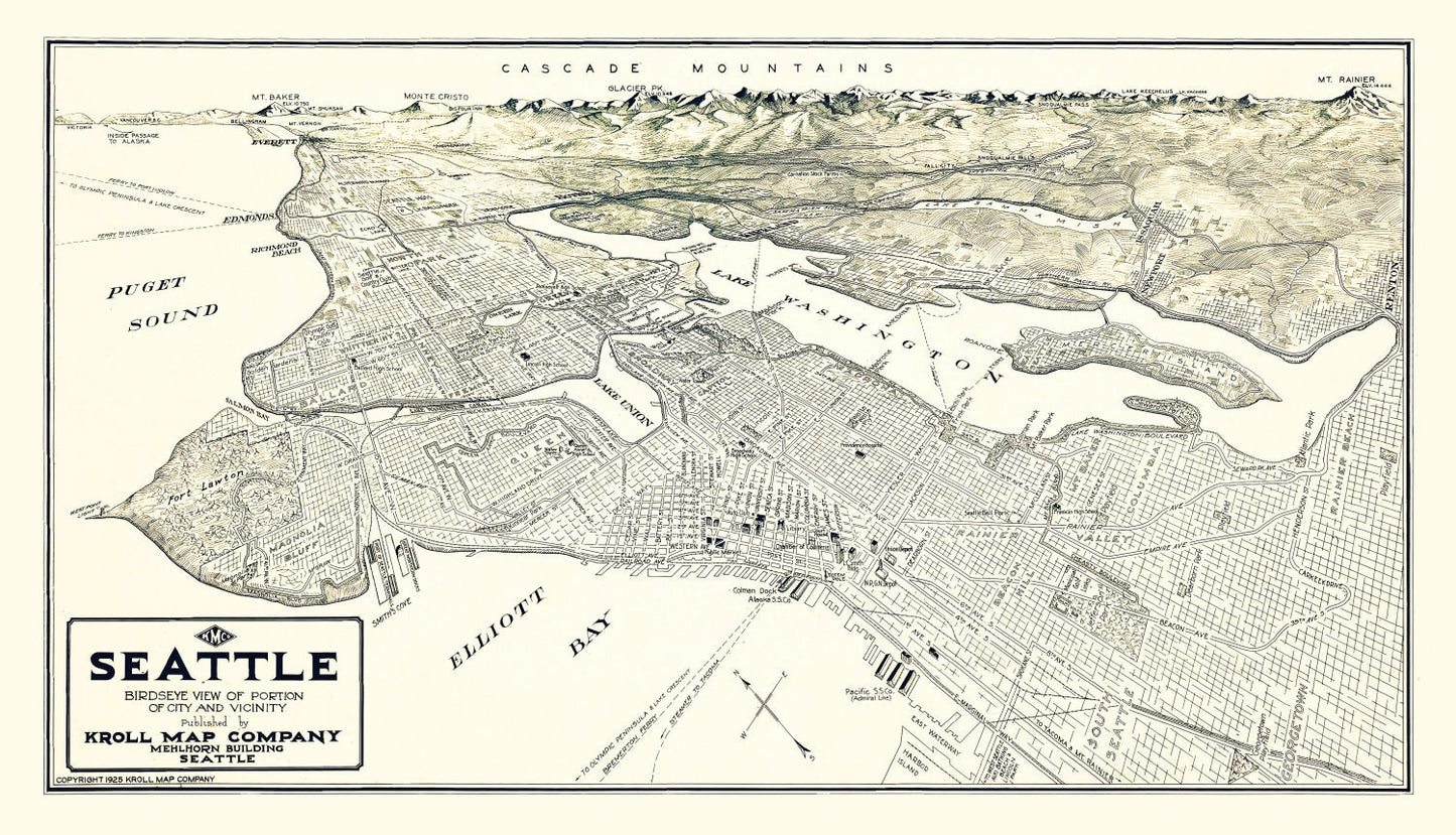 Vintage Map of Seattle, Washington 1925