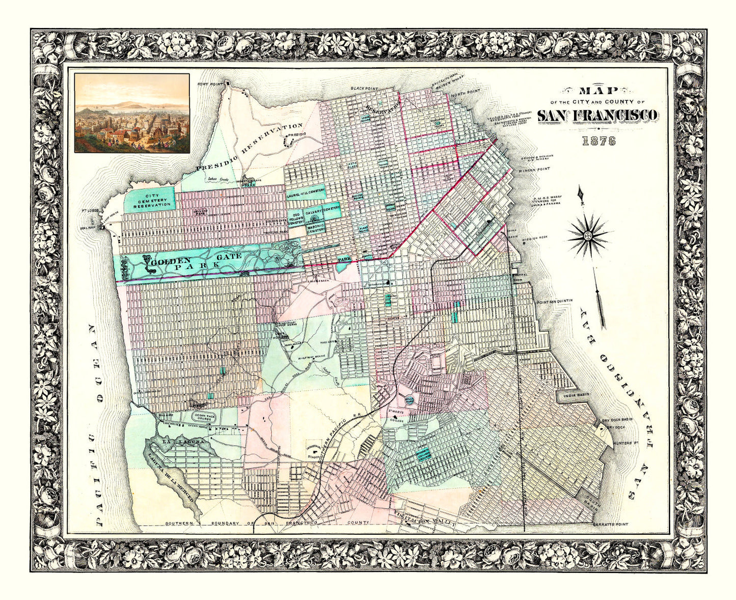 Vintage Map of San Francisco, California 1876