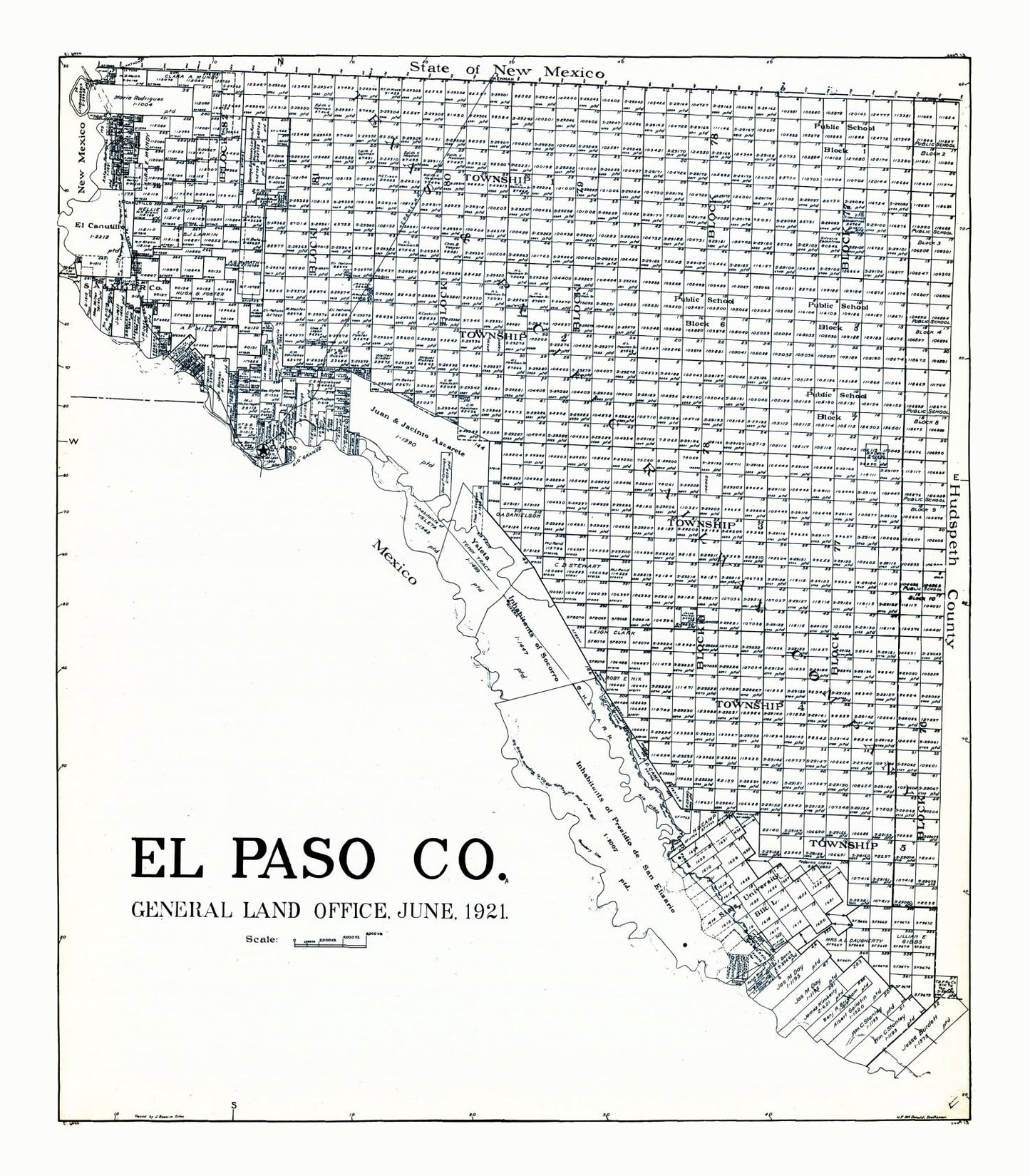 Vintage Map of El Paso County, Texas 1921