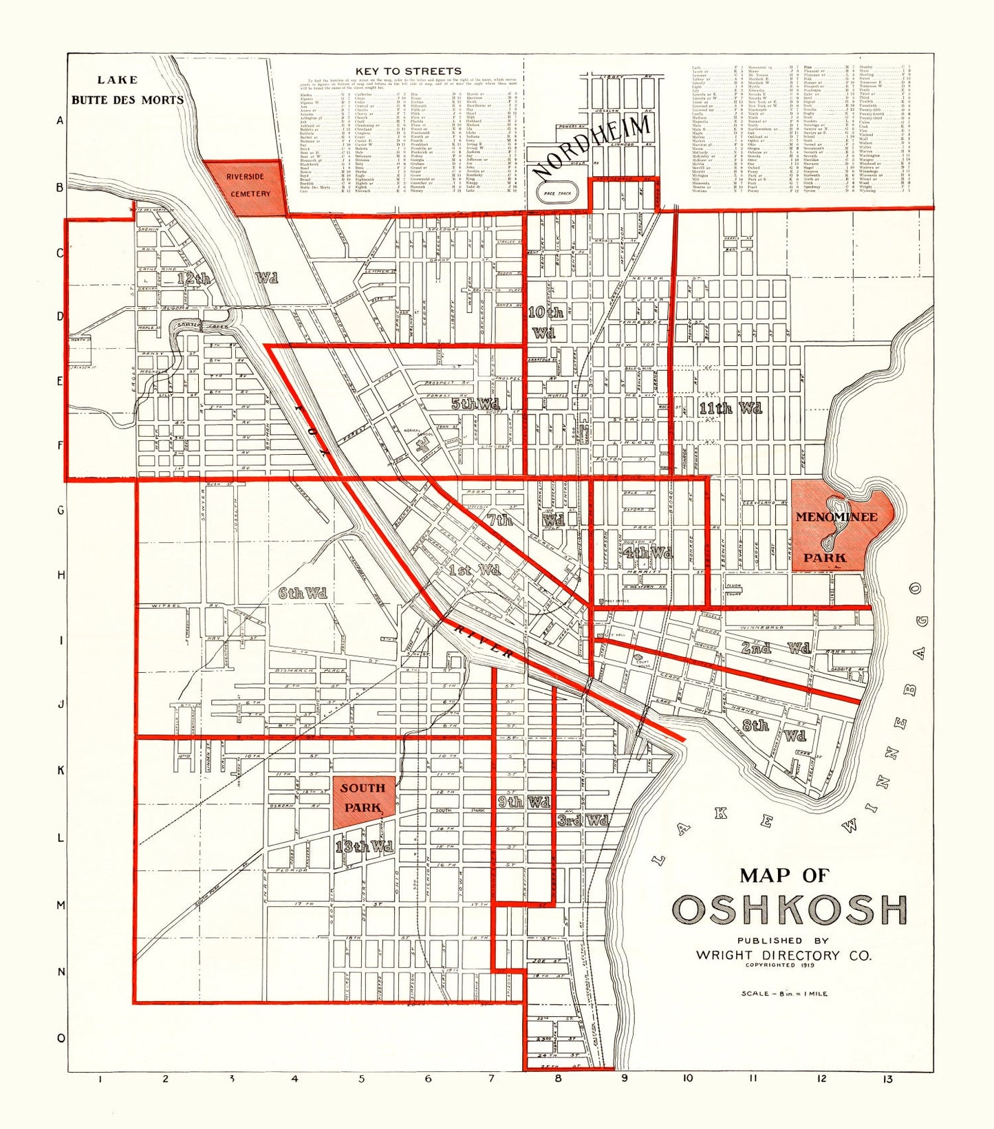 Vintage Map of Oshkosh, Wisconsin 1919