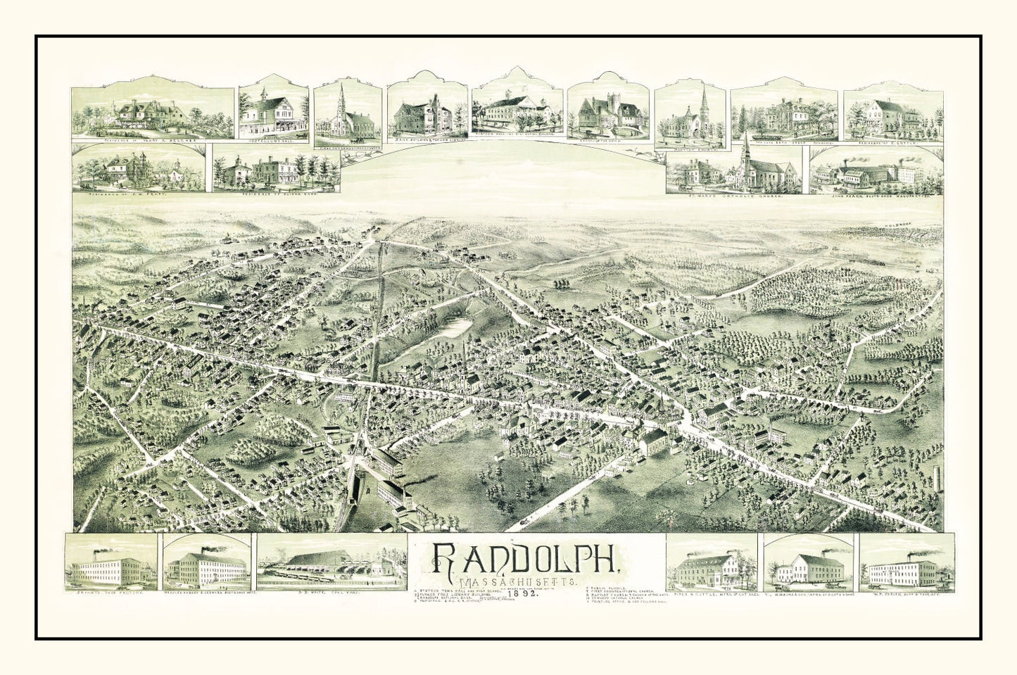 Vintage Map of Randolph, Massachusetts 1892
