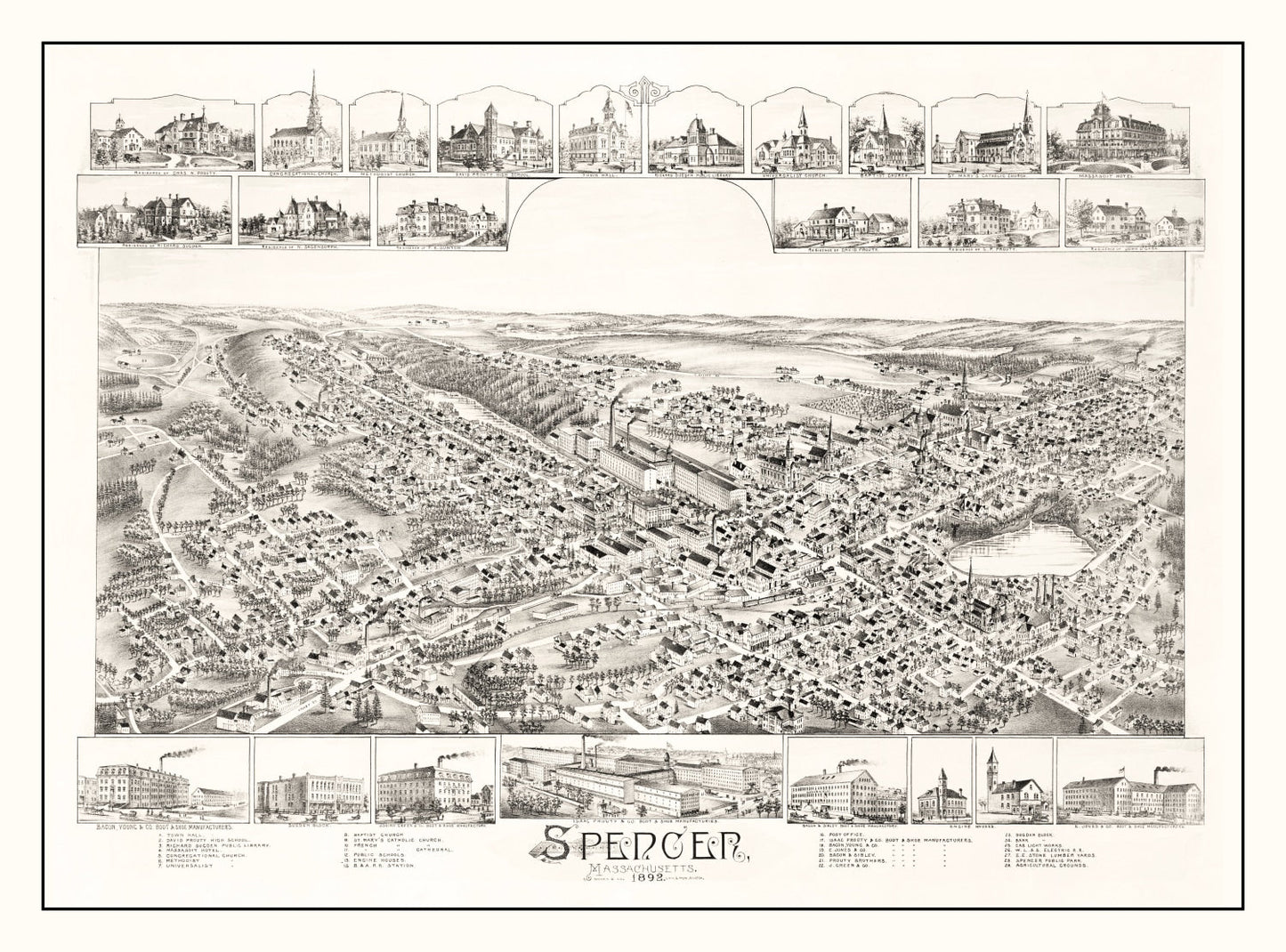 Vintage Map of Spencer, Massachusetts 1892