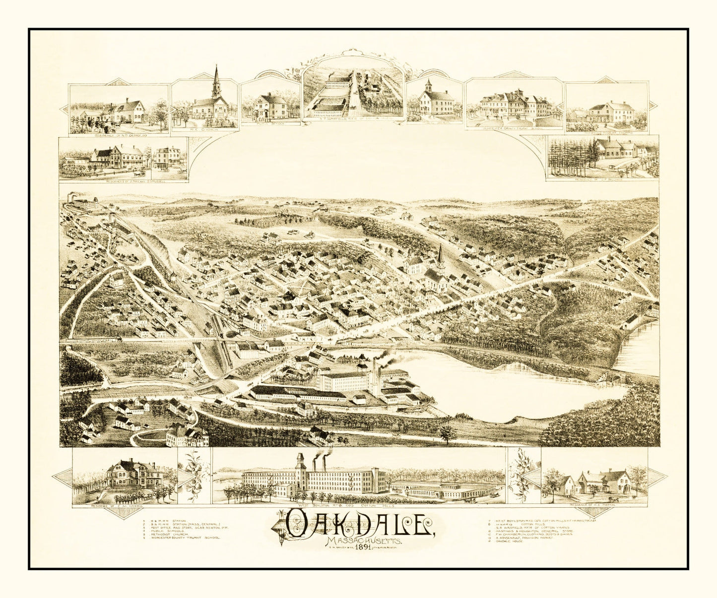 Vintage Map of Oakdale, Massachusetts 1891