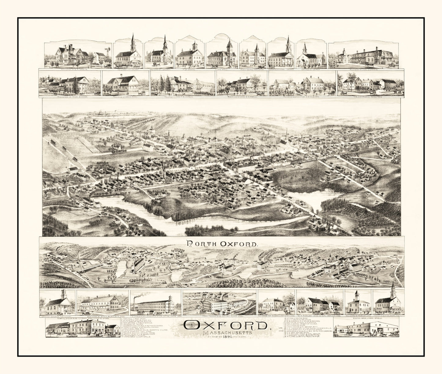 Vintage Map of Oxford, Massachusetts 1891