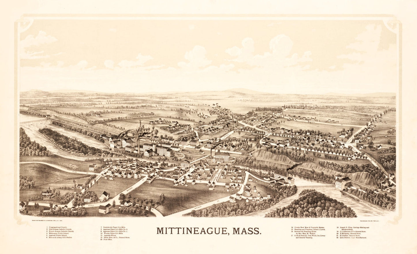 Vintage Map of Mittineague, Massachusetts 1889