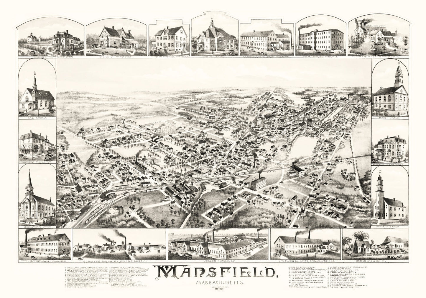 Vintage Map of Mansfield, Massachusetts 1888