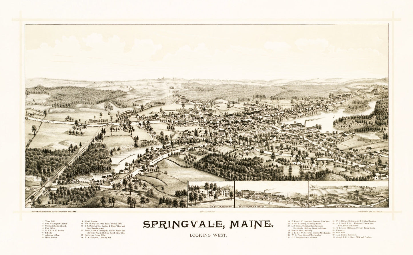 Vintage Map of Springvale, Maine 1888