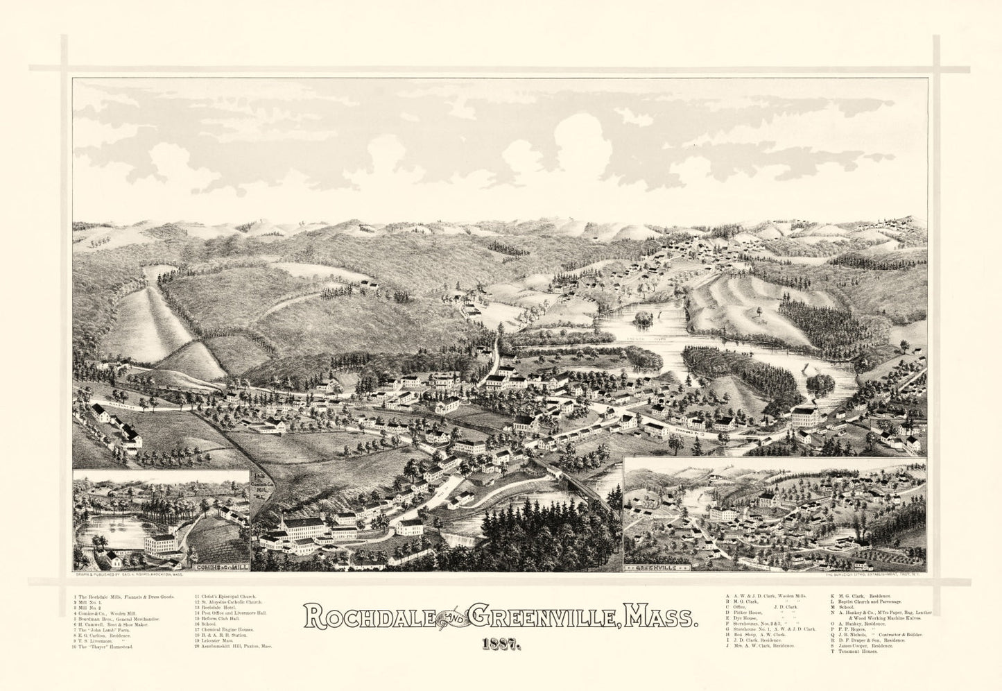 Vintage Map of Rochdale, Massachusetts 1887