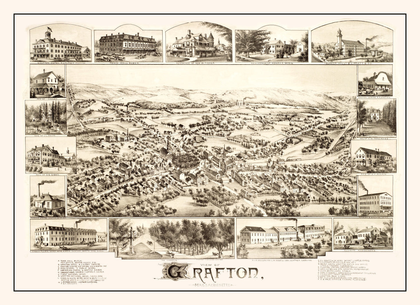 Vintage Map of Grafton, Massachusetts 1887