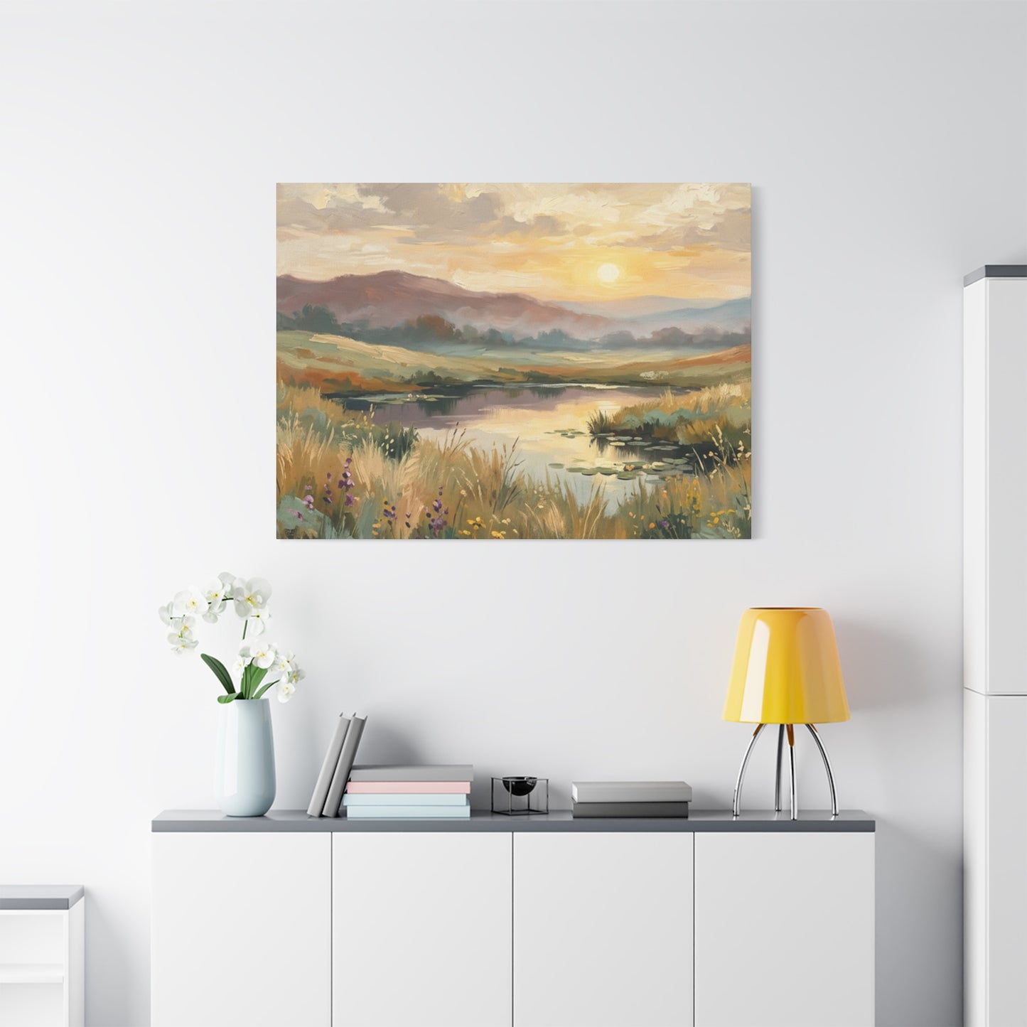 Sunset Meadow Canvas Wall Art — Stretched Matte Landscape Print