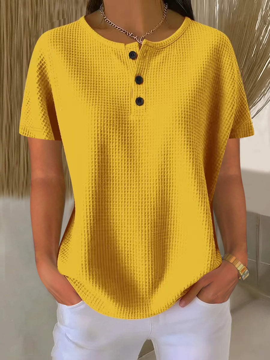 Women's Round Neck Solid Color Pullover Loose Top | Long & Short Sleeve