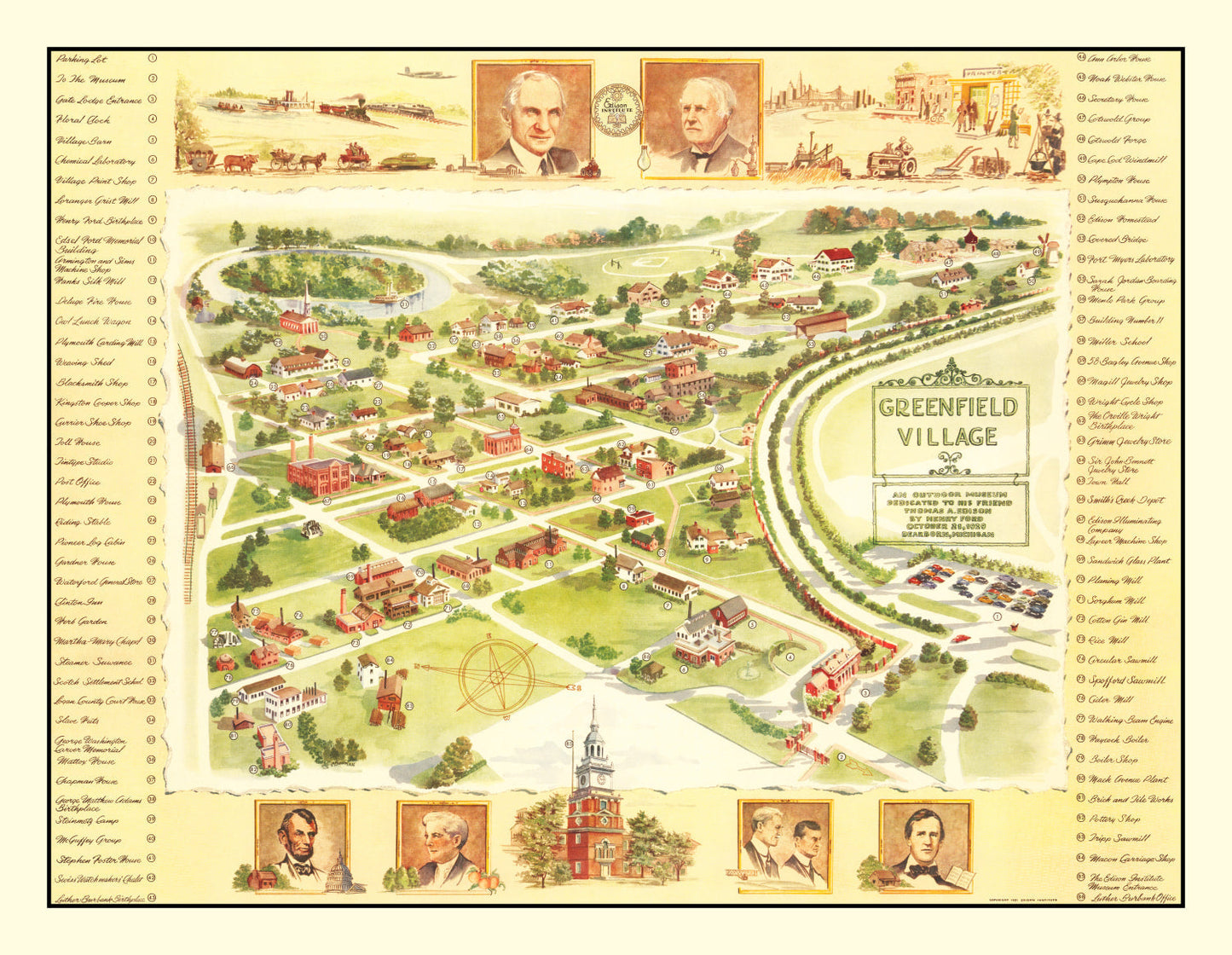Vintage Map of Greenfield Village, 1951