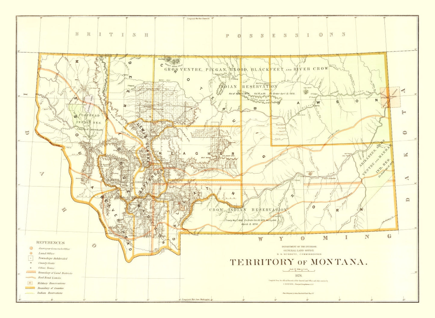 Vintage Map of Montana 1876
