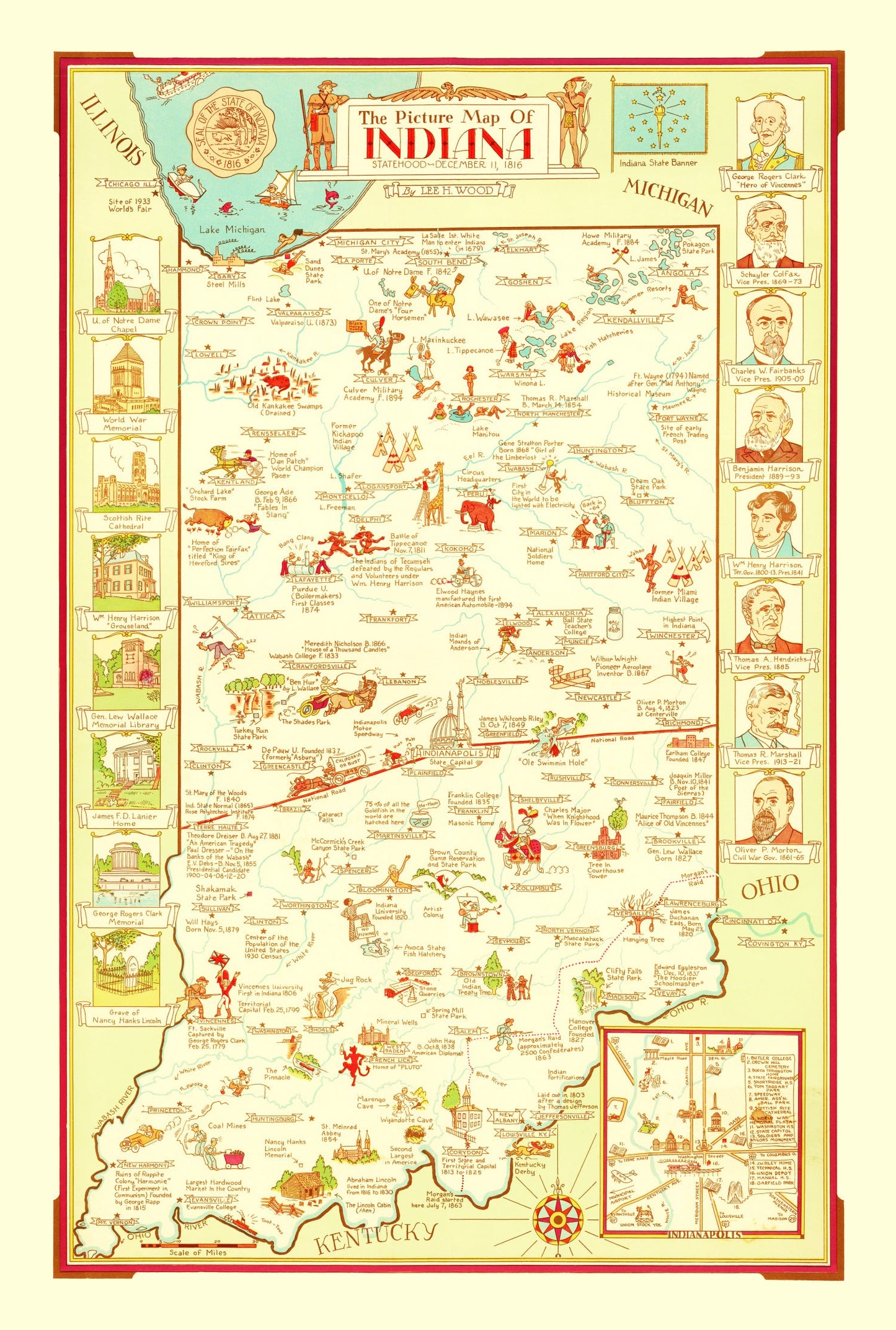 Vintage Map of Indiana 1932
