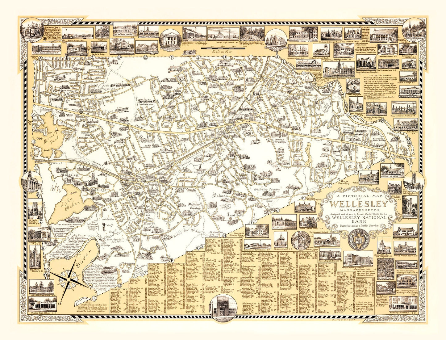 Vintage Map of Wellesley, Massachusetts 1960