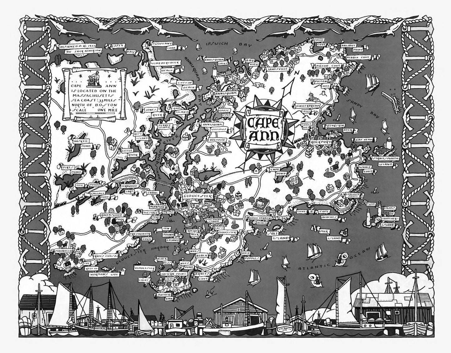 Vintage Map of Cape Ann, 1937
