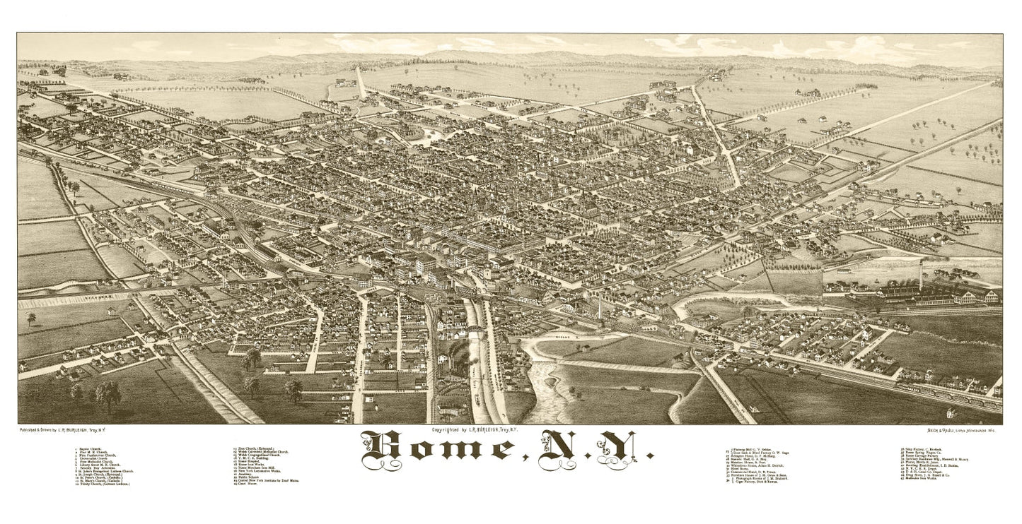 Vintage Map of Rome, New York 1886
