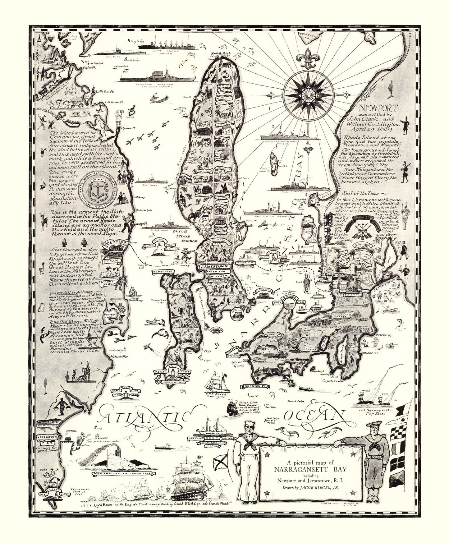 Vintage Map of Narragansett Bay, 1932