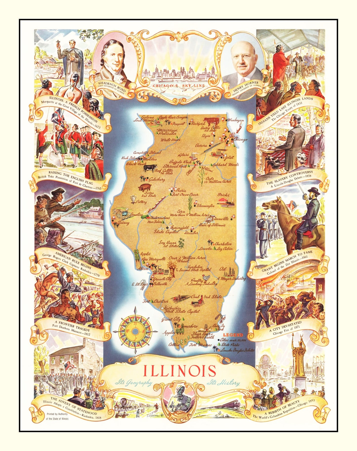 Vintage Map of Illinois 1938