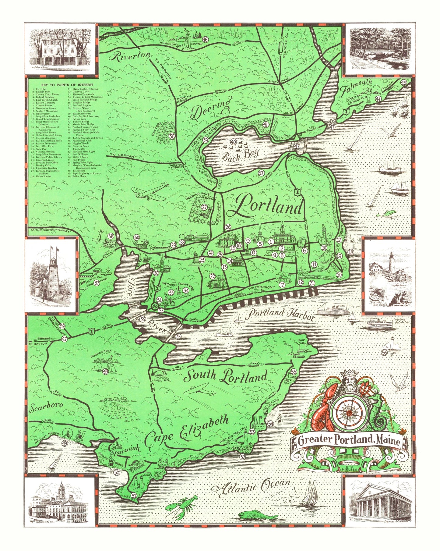 Vintage Map of Portland, Maine 1948