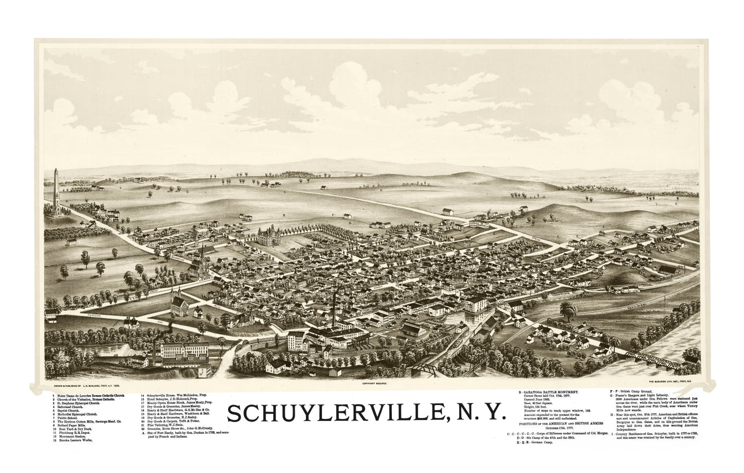 Vintage Map of Schuylerville, New York 1889