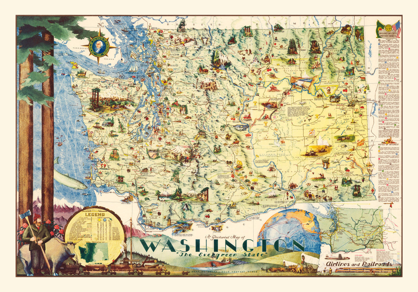 Vintage Map of Washington 1948