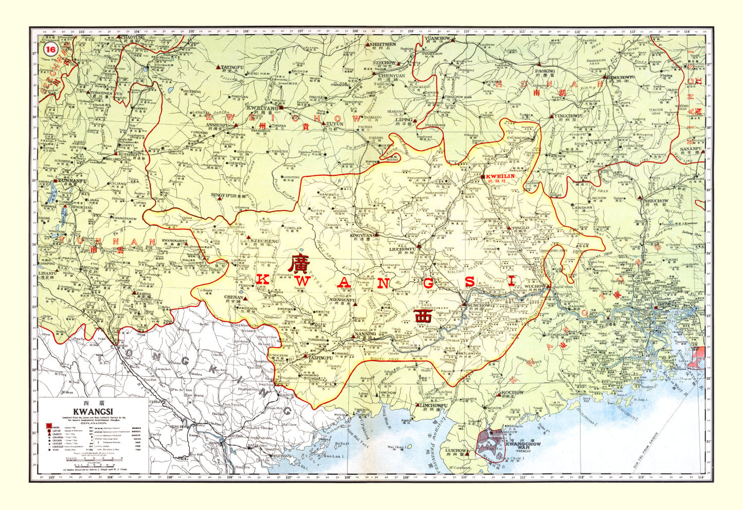Vintage Map of Kwangsi China, 1917