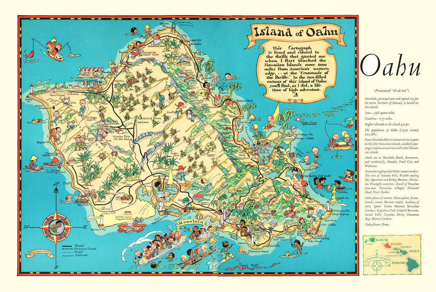 Vintage Map of Oahu, 1935