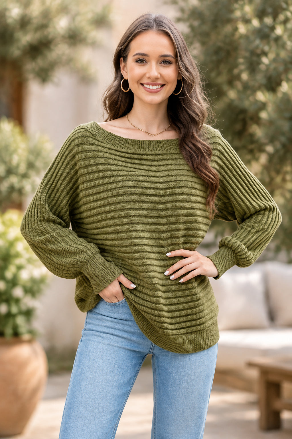 Women's Loose-Fit Batwing-Sleeve Knit Sweater