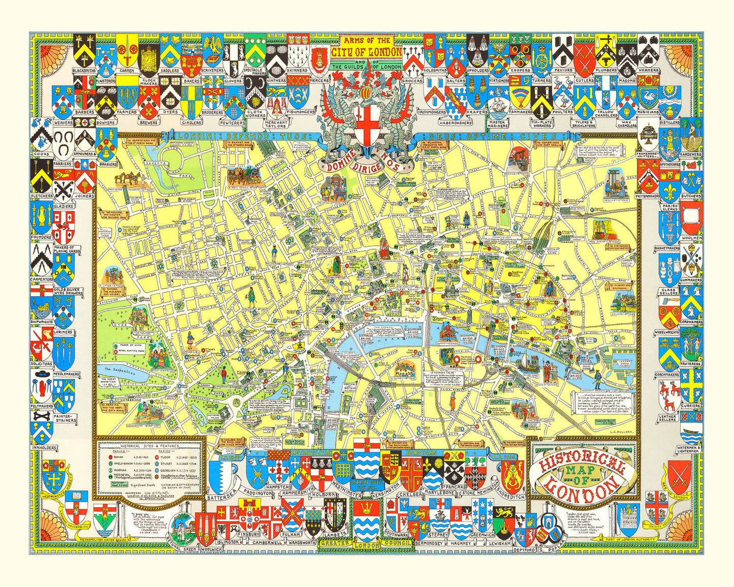 Vintage Map of London, England 1965