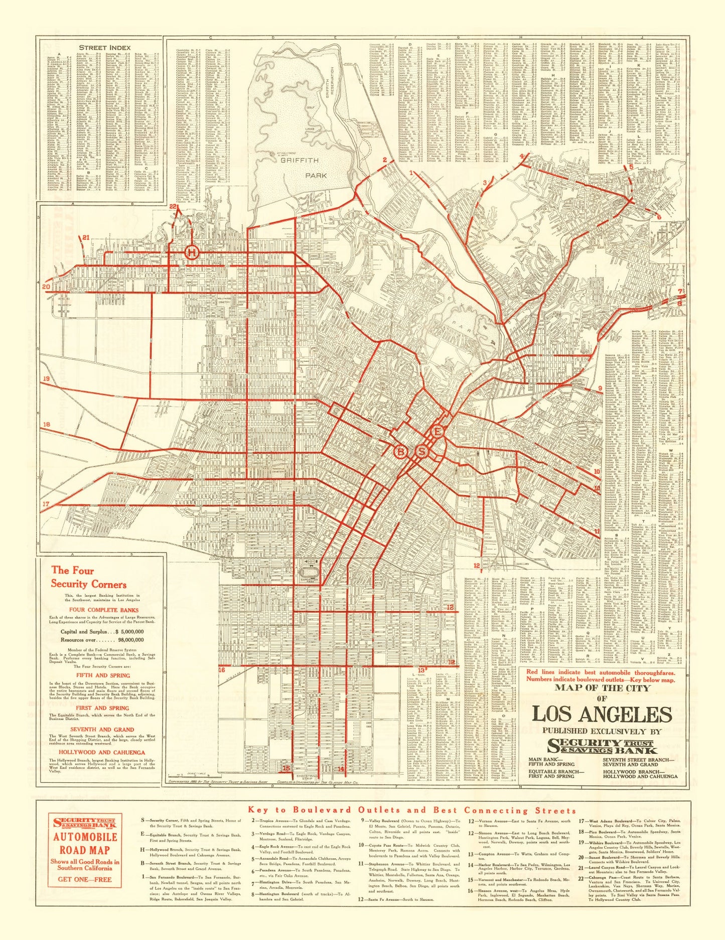 Vintage Map of Los Angeles, California 1914