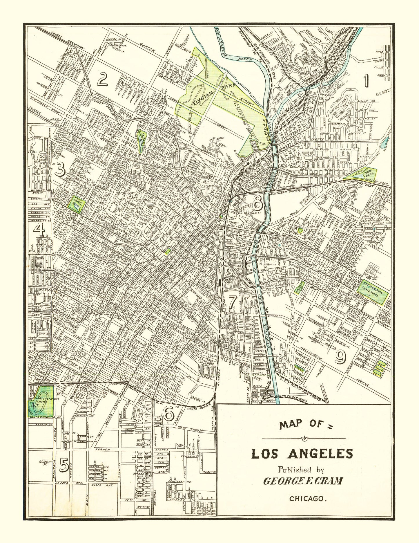 Vintage Map of Los Angeles, California 1908