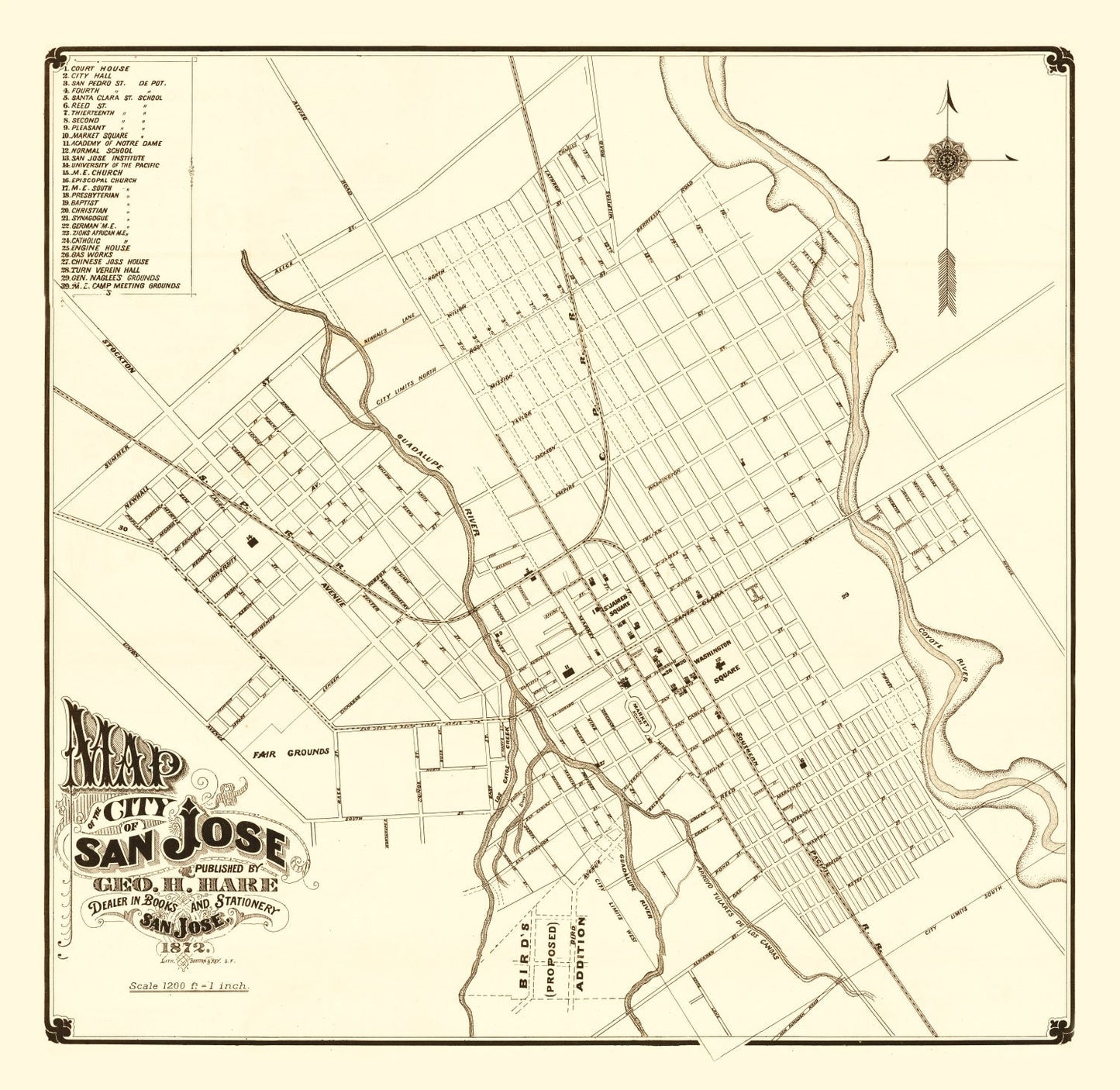 Vintage Map of San Jose, California 1872