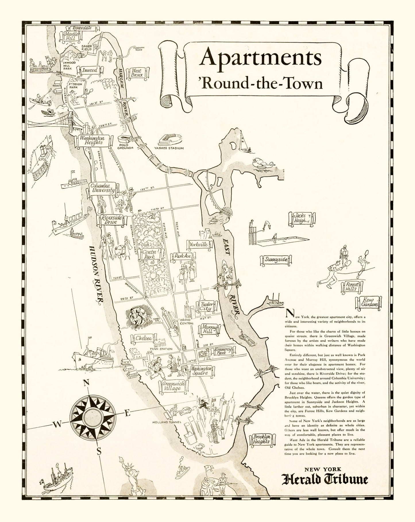 Vintage Map of Manhattan, New York 1935