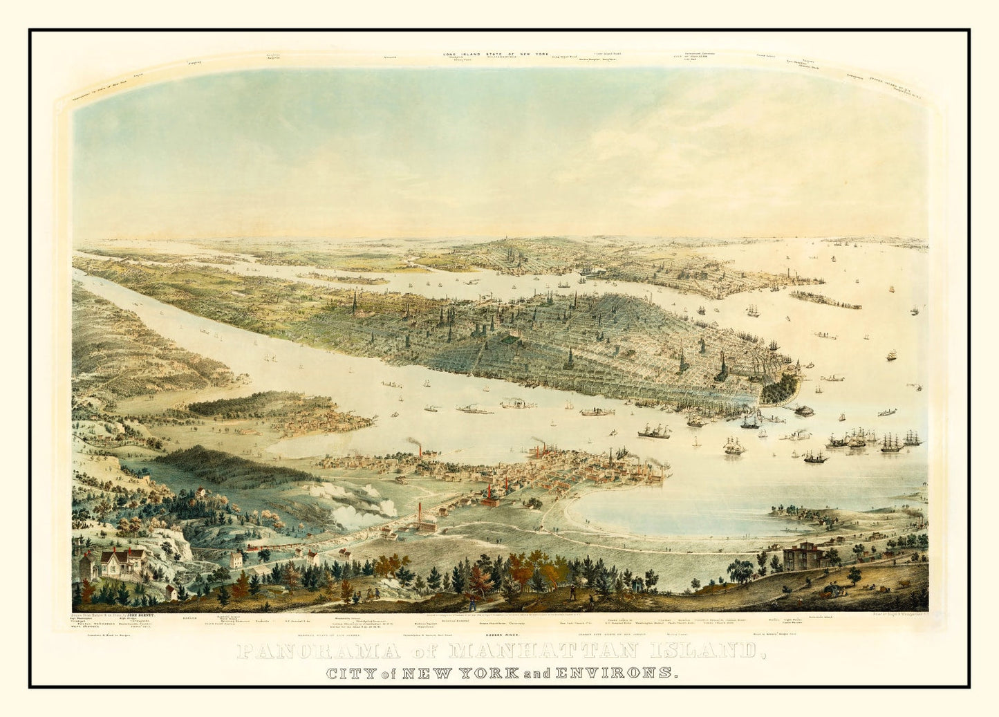 Vintage Map of Manhattan Island, New York 1854