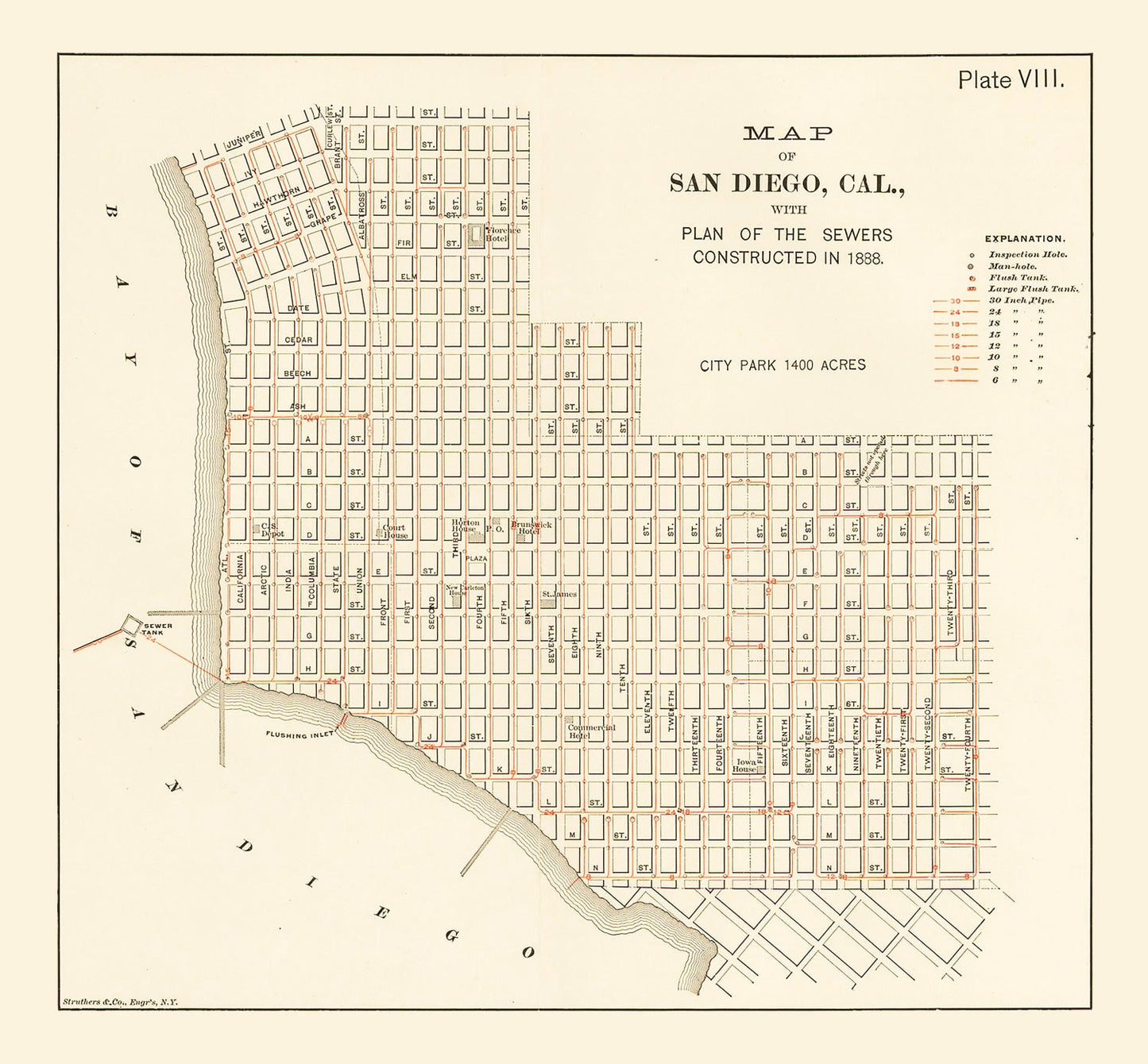 Vintage Map of San Diego, California 1891