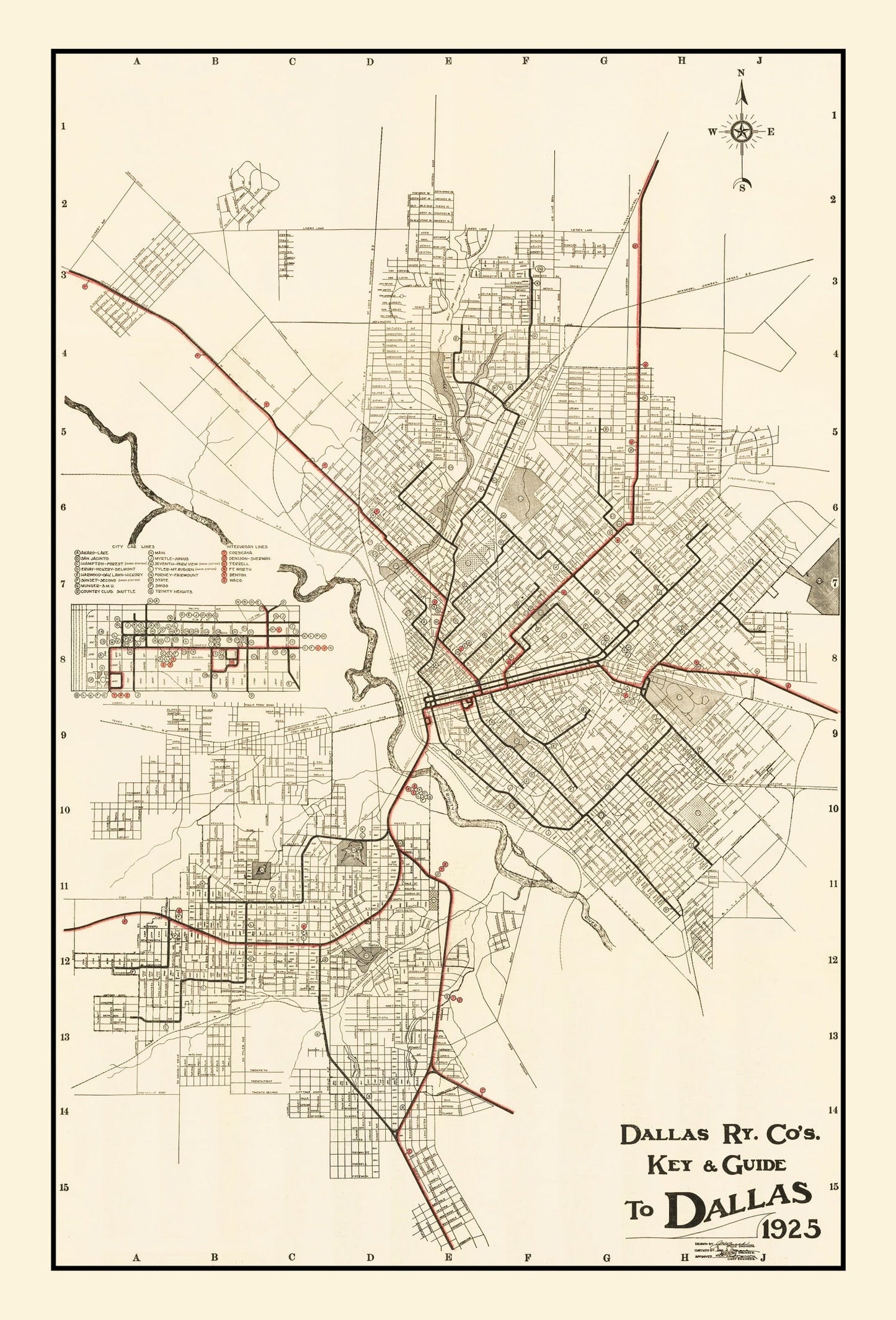 Vintage Map of Dallas, Texas 1925