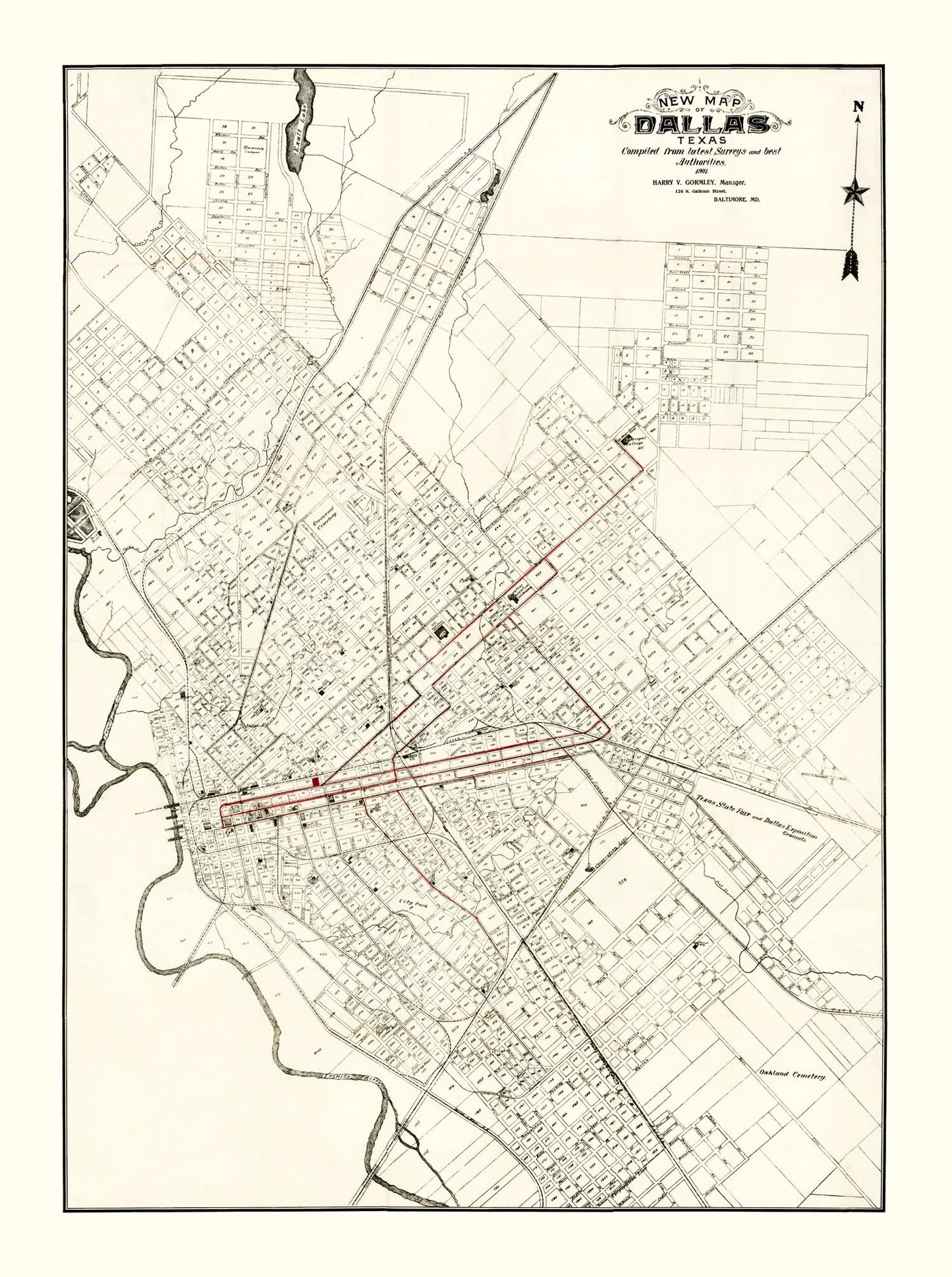 Vintage Map of Dallas, Texas 1901