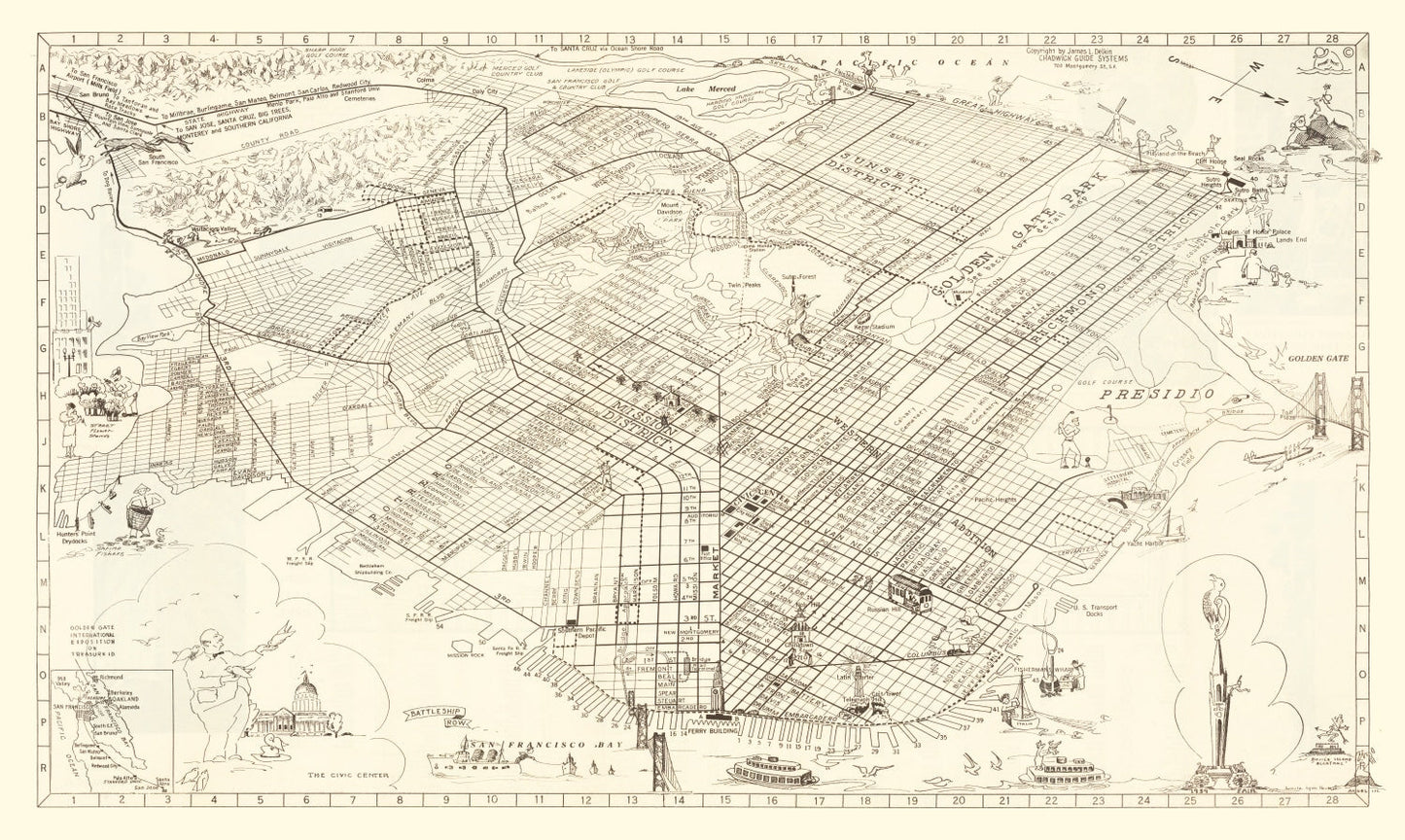 Vintage Map of San Francisco, California 1939