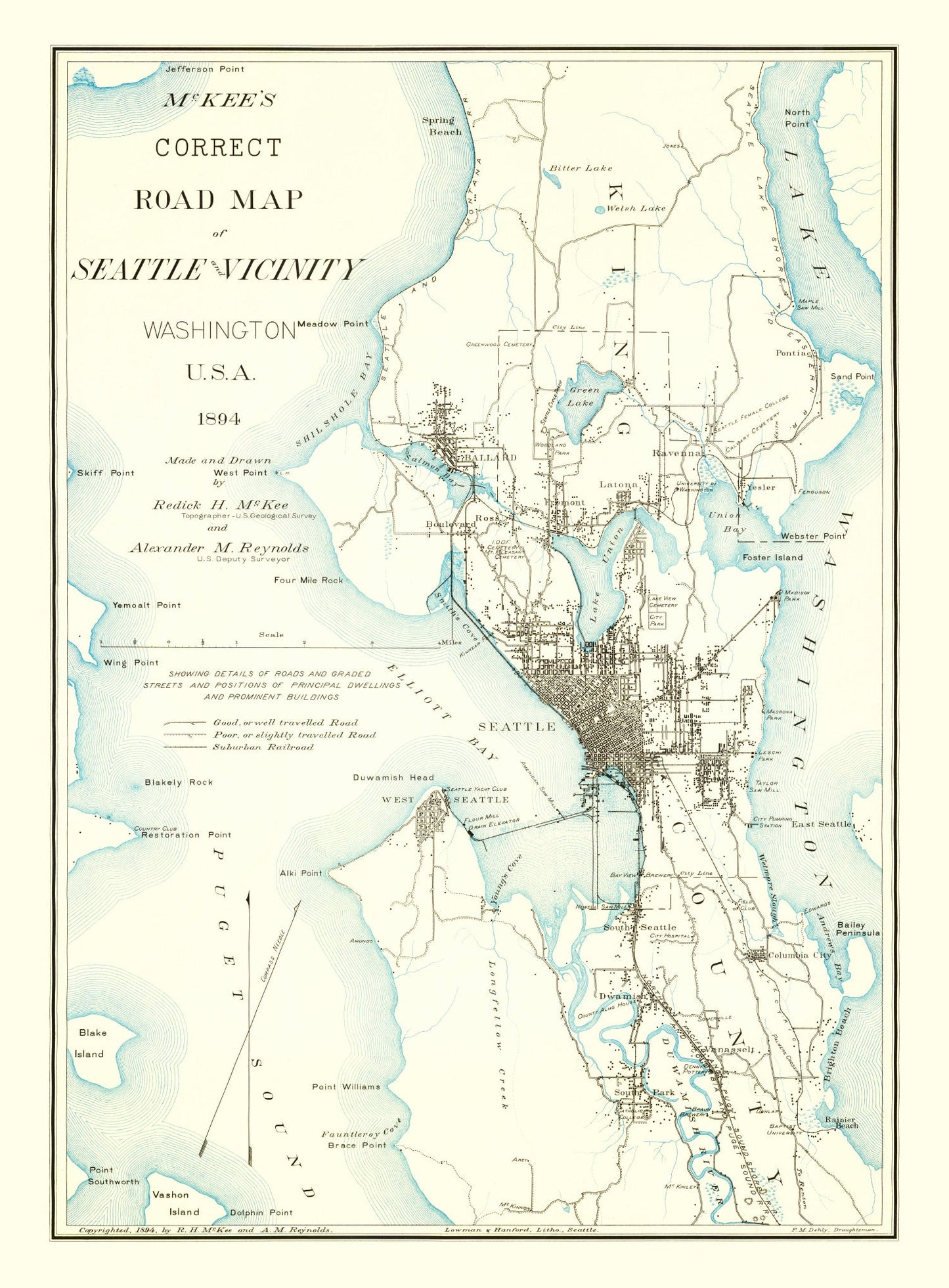 Vintage Map of Seattle, Washington 1894