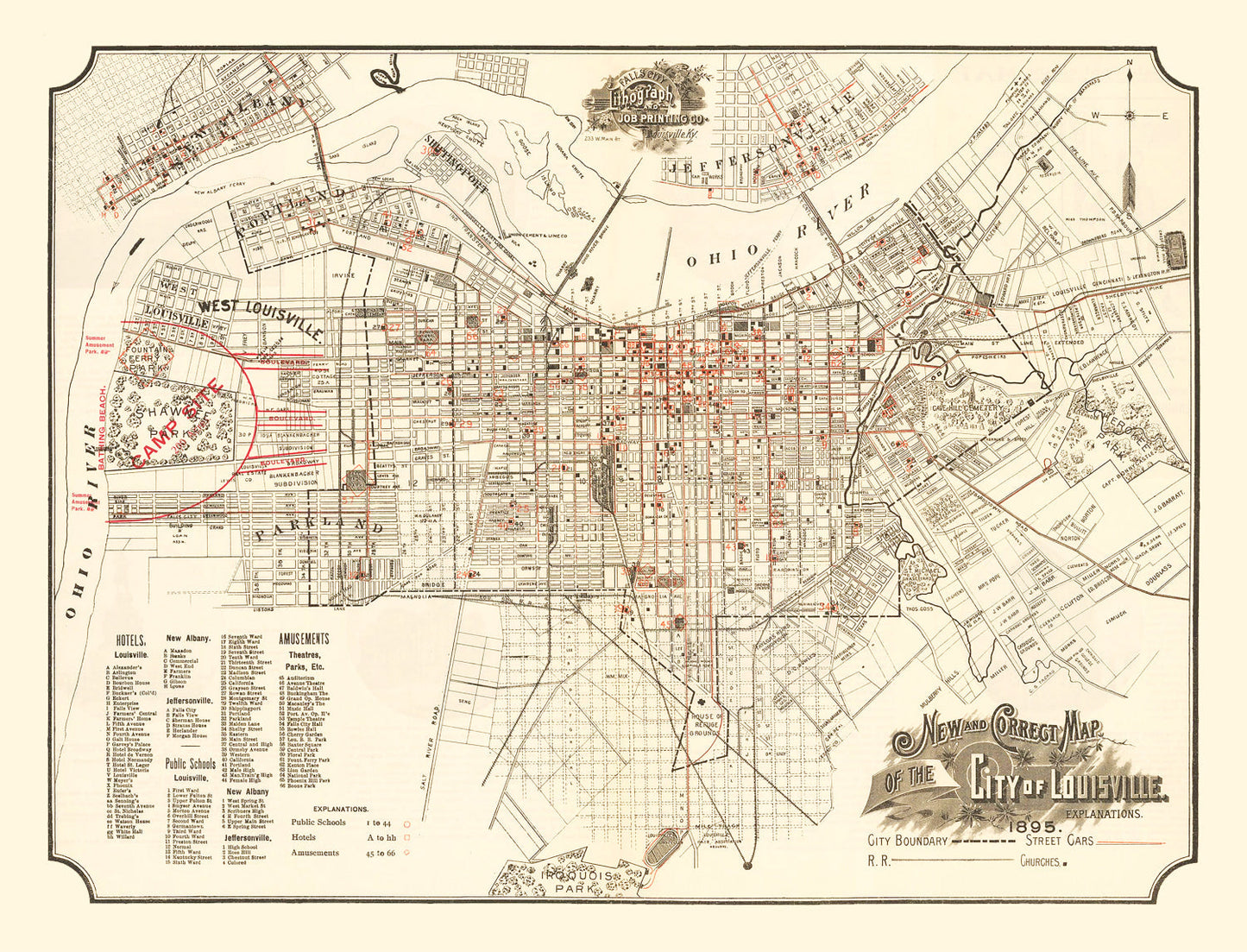 Vintage Map of Lousiville, Kentucky 1895