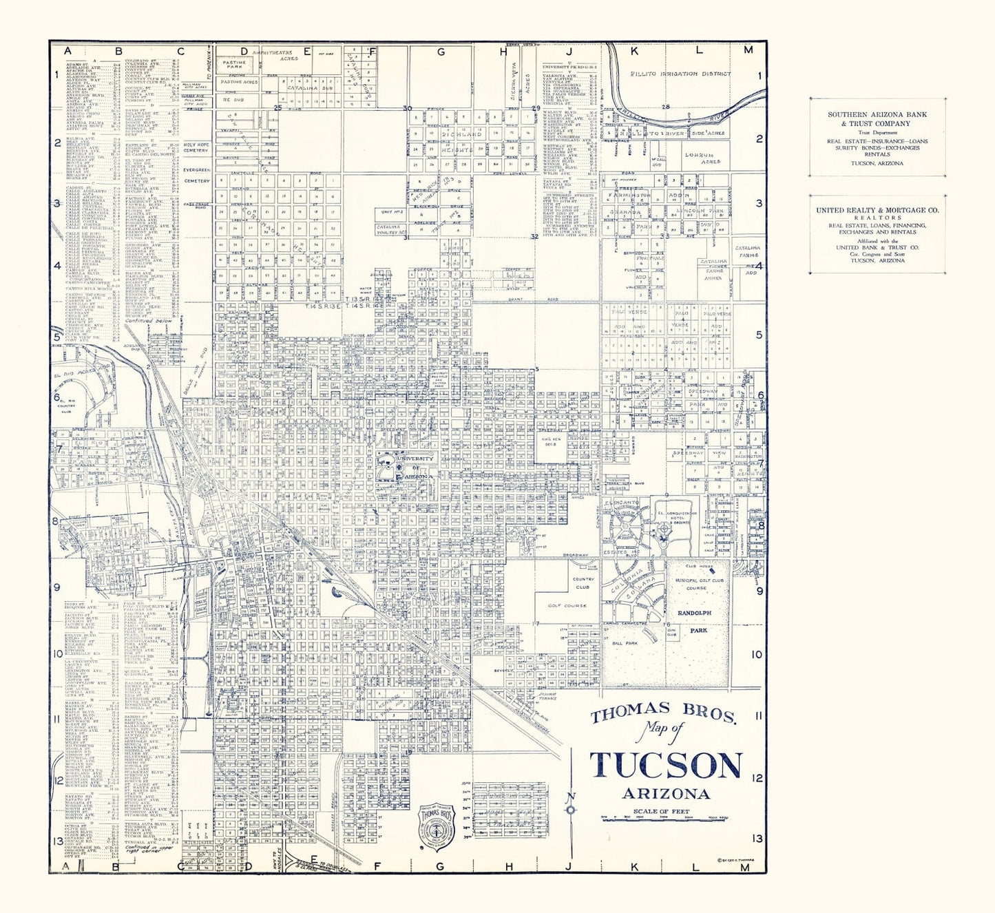 Vintage Map of Tucson, Arizona 1920