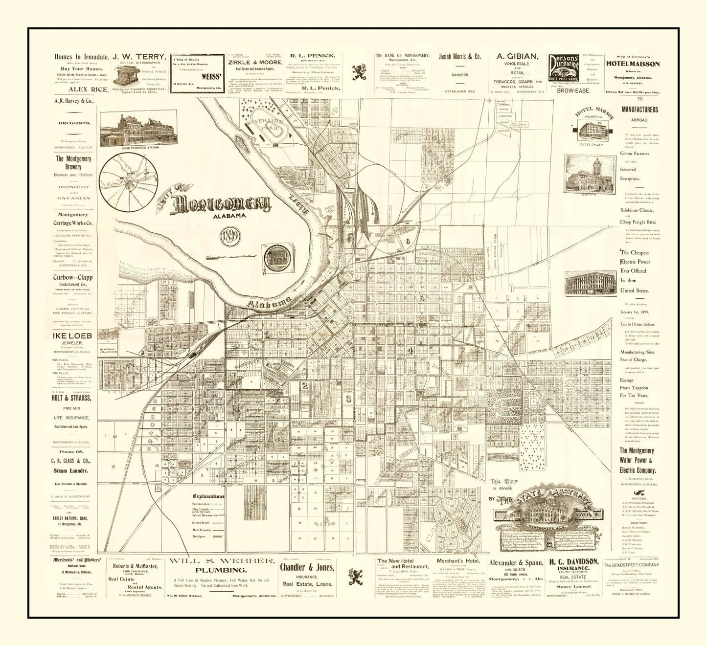 Vintage Map of Montgomery, Alabama 1899
