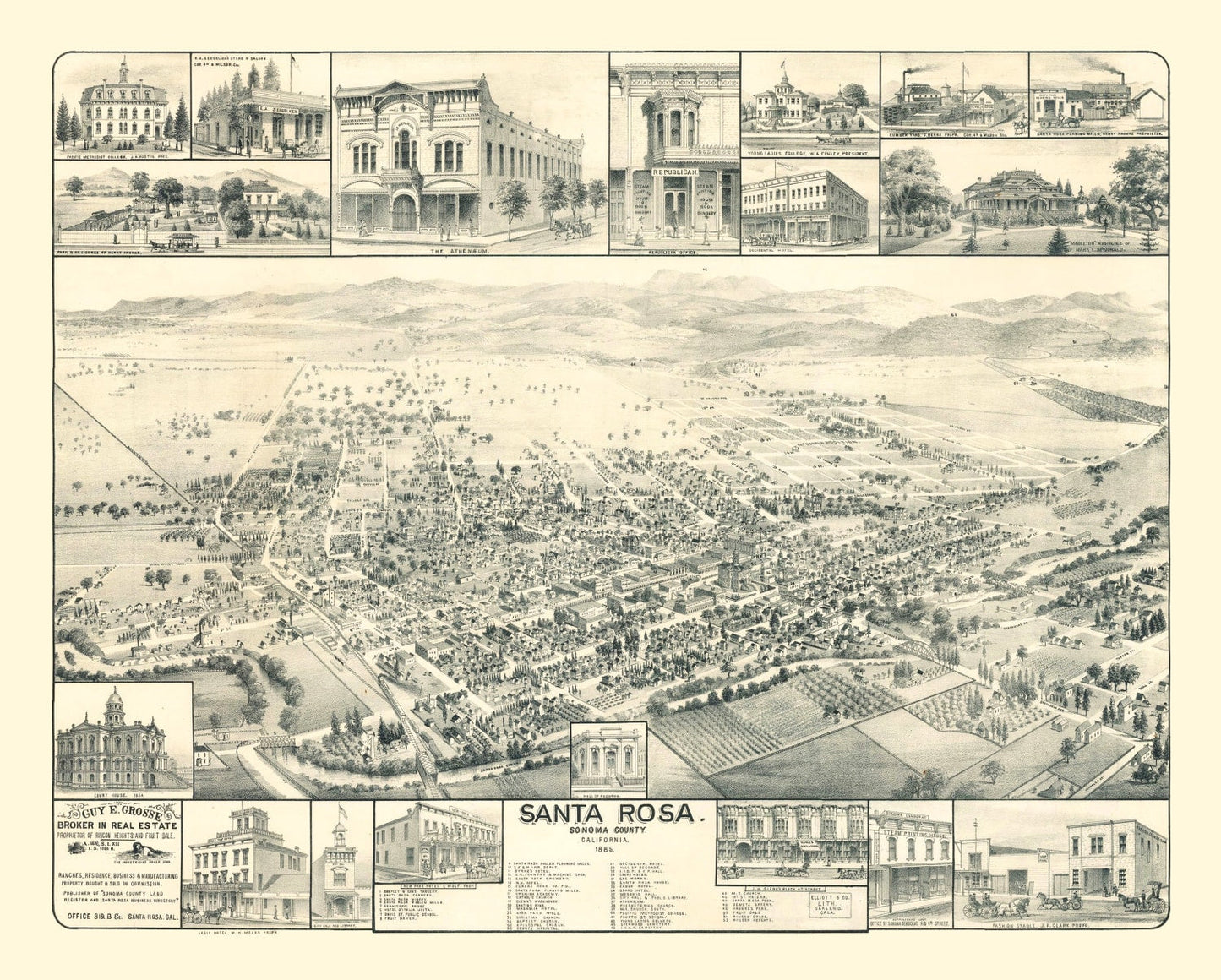 Vintage Map of Santa Rosa, California 1885