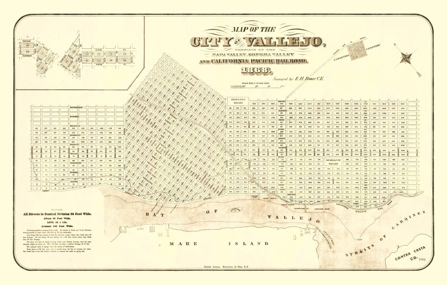 Vintage Map of Vallejo, California 1868