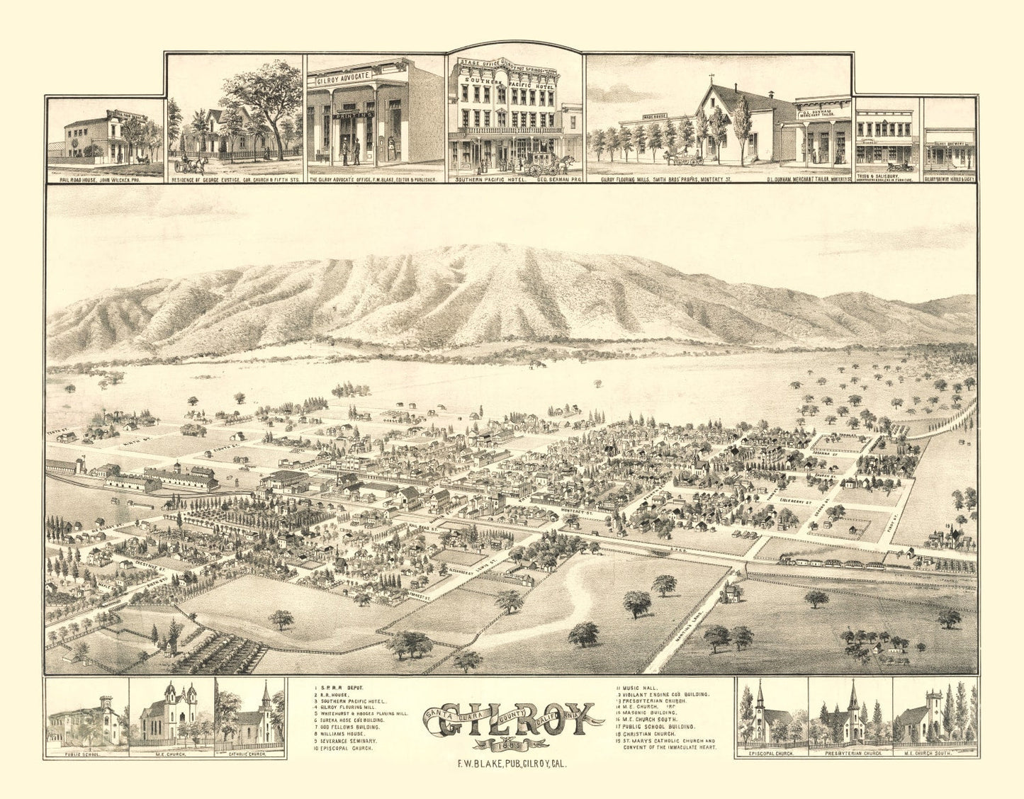 Vintage Map of Gilroy, California 1885