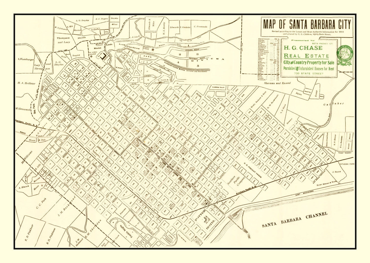 Vintage Map of Santa Barbara, California 1916