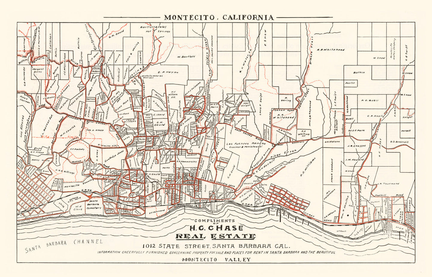Vintage Map of Montecito, California 1924