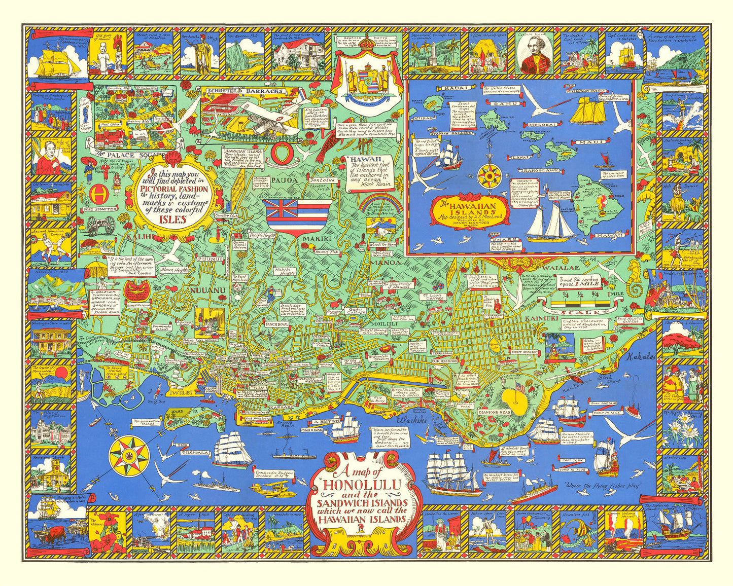 Vintage Map of Honolulu, Hawaii 1927
